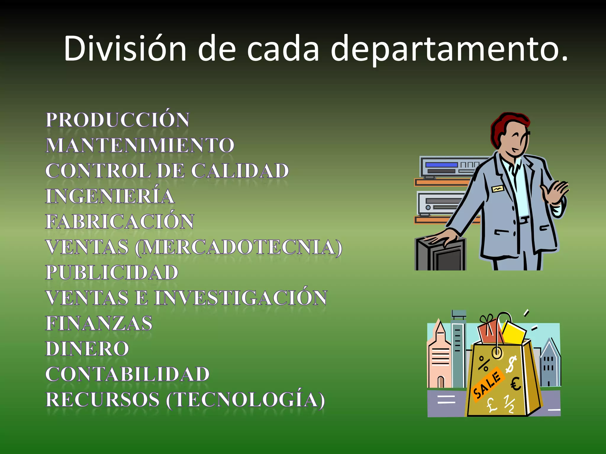División de cada departamento.
 