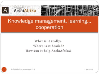 What is it really?  Where is it headed? How can it help ArchiAfrika? Knowledge management, learning... cooperation 15/06/2009 ArchiAfrika KM presentation ELB 