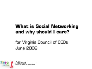 What is Social Networking
and why should I care?
for Virginia Council of CEOs
June 2009
 