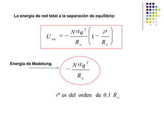 La energía de red total a la separación de equilibrio:Energía de Madelung.