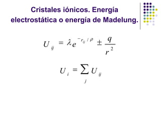 Cristales iónicos. Energía electrostática o energía de Madelung.