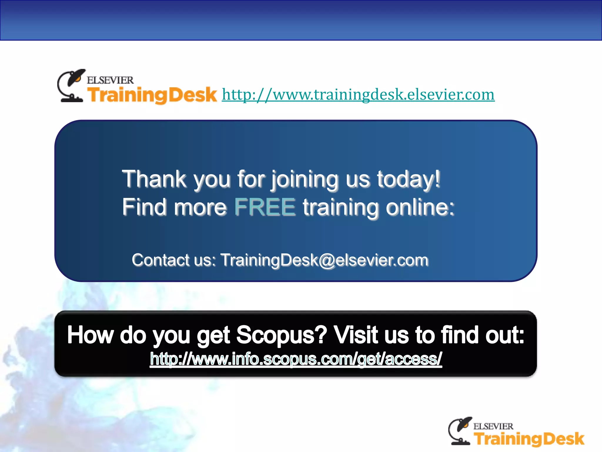 Scopus at a glanceFocused web information16,500 titlesSTM & Social sciencesLargest Abstract & Citation DatabaseAcademic  library sources4,000 publishers450 million scholarly web sites, E-prints, theses, dissertations, 21 million patents1,200 Open Access titles