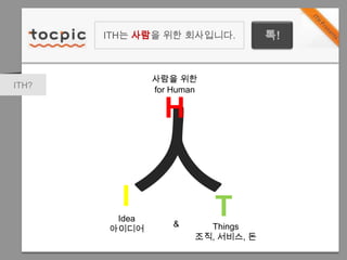ITH는 사람을 위한 회사입니다.톡!사람을 위한for HumanITH?H人ITIdea아이디어&Things조직, 서비스, 돈