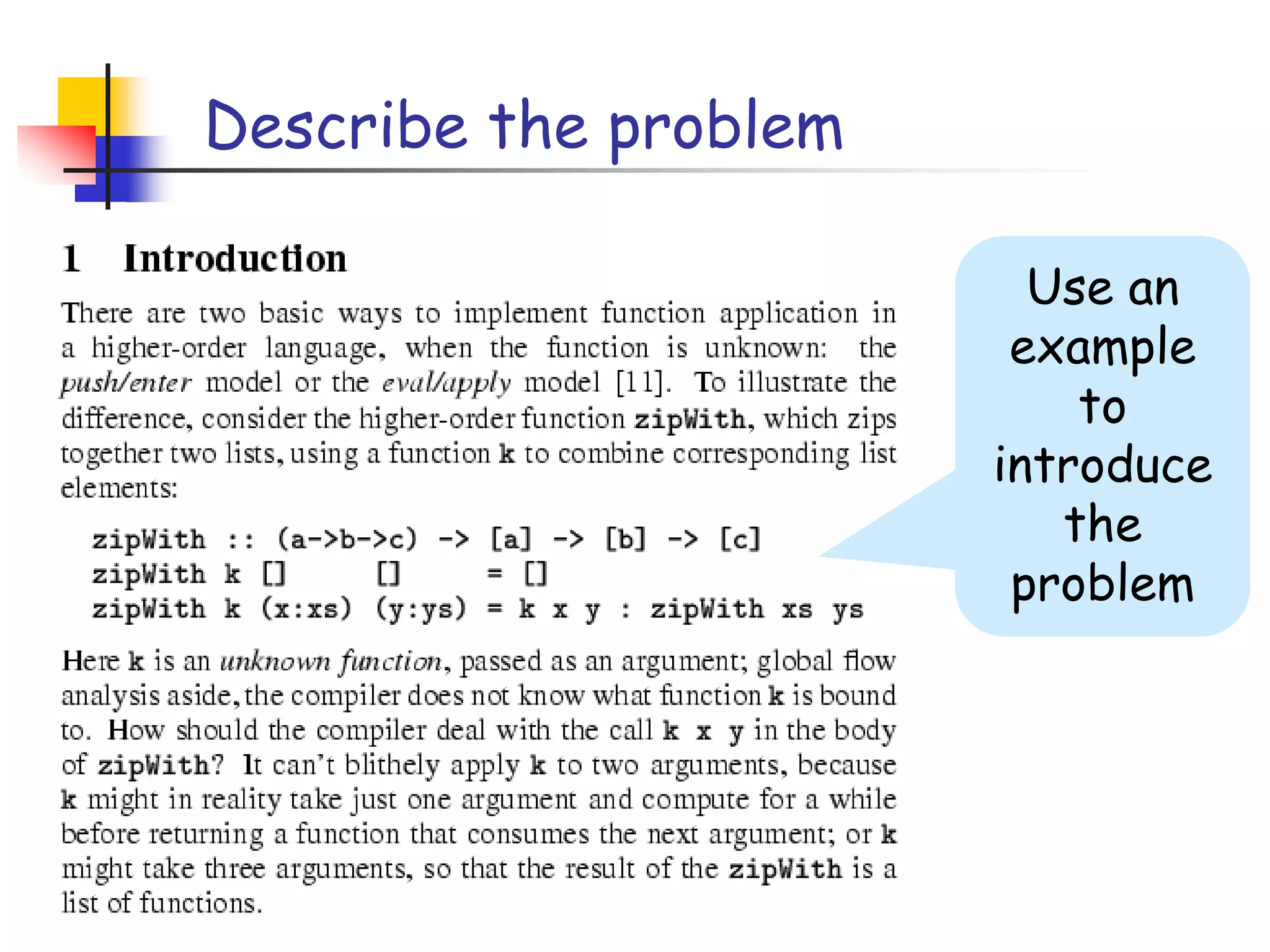 Describe the problemUse an example to introduce the problem
