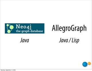AllegroGraph
                               Java     Java / Lisp



Saturday, September 12, 2009
 