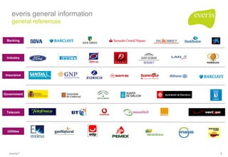 everis general information
    general references


 Banking




 Industry




Insurance




Government




 Telecom




 Utilities




  everis ®                       8
 