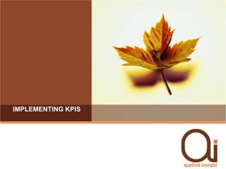 Uses of Balanced Scorecard & KPIsFrequently the balanced scorecard & KPIs approach is used to:Drive strategy executionClarify strategy and make strategy operationalIdentify and align strategic initiativesLink budget with strategyAlign the organisation with strategyConduct periodic strategic performance reviews to learn about and improve strategyThe purpose to which the balanced scorecard and its KPIs is put affects the KPIs to be monitored – leading indicators are preferred, as they show what future performance will be