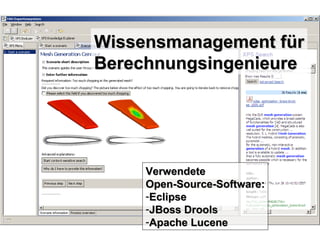 Graphische Modellierung von Abhängigkeiten Wissensmanagement für Berechnungsingenieure Verwendete  Open-Source-Software: Eclipse JBoss Drools Apache Lucene  