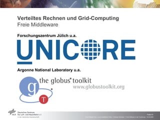 Verteiltes Rechnen und Grid-Computing Freie Middleware Forschungszentrum Jülich u.a. Argonne National Laboratory u.a. 