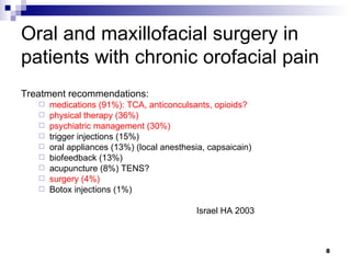 Oral and maxillofacial surgery in patients with chronic orofacial pain <ul><li>Treatment recommendations: </li></ul><ul><u...