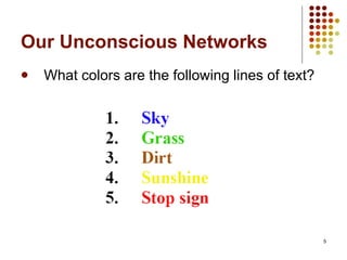 Our Unconscious Networks What colors are the following lines of text? 