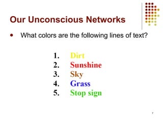 Our Unconscious Networks What colors are the following lines of text? 