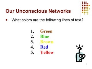 Our Unconscious Networks What colors are the following lines of text? 