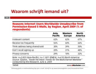 Waarom schrijft iemand uit?
15




     Ontvang gratis e-mailmarketing tips per e-mail. Schrijf in op www.tamaragielen.com/nieuwsbrief.html
 