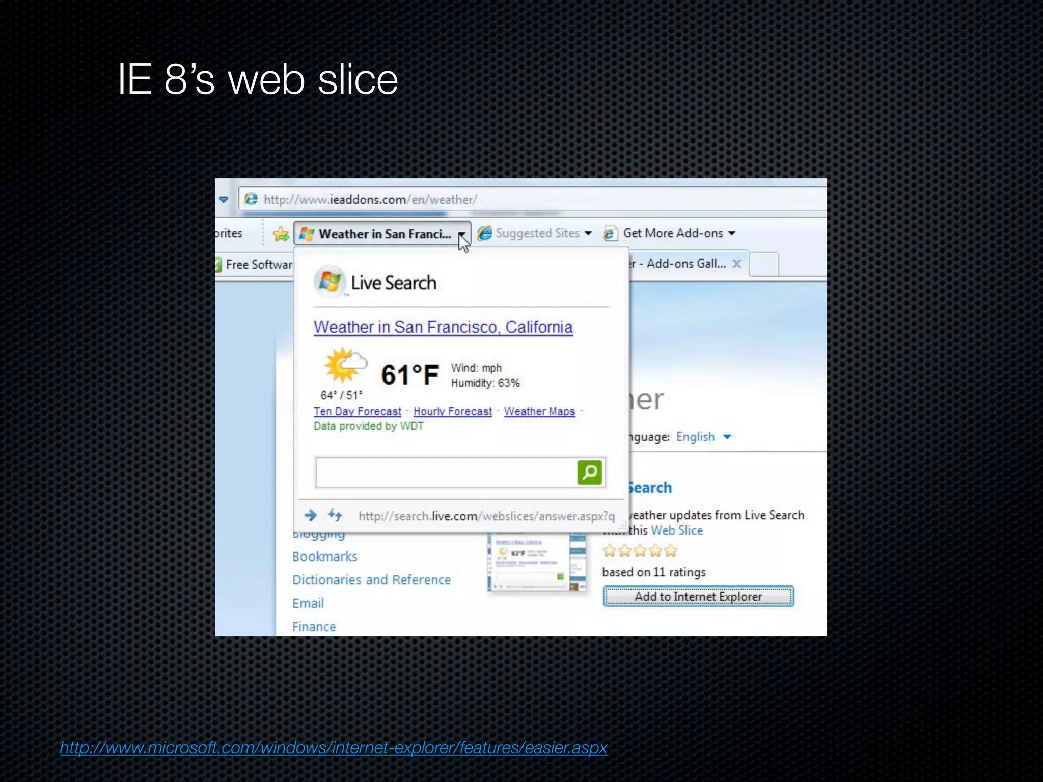IE 8’s web slice
http://www.microsoft.com/windows/internet-explorer/features/easier.aspx
 