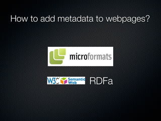 How to add metadata to webpages?




                  RDFa
 