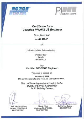 Certificaat Profibus Engineer