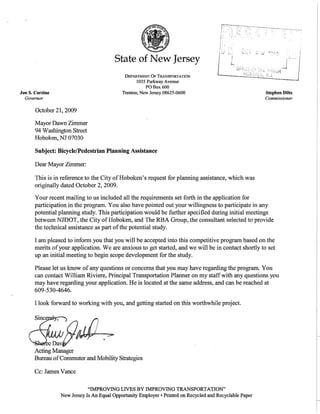 2009-10-21 NJDOT Award Letter Hoboken