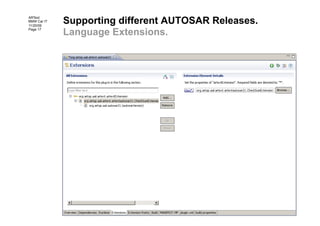 Supporting different AUTOSAR Releases.
ARText
BMW Car IT
11/20/09
Page 17
             Language Extensions.
 