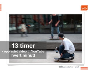 13 timer
- opplastet video til YouTube
      hvert minutt

                                EDB Business Partner > slide 5
 