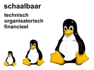 schaalbaar
technisch
organisatorisch
financieel
 
