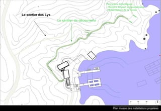 Plan masse des installations projetées Le sentier de découverte Le sentier des Lys  Panneaux didactiques : - Histoire du port de quarantaine - Présentation de la ferme 