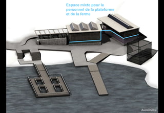 Axonométrie Espace mixte pour le personnel de la plateforme et de la ferme 