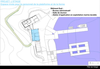 Plan de l’étage B âtiment Sud :    - Bureau administratif   - Salle de réunion   - Atelier d’application en exploitation marine durable PROJET: L’ETAGE Espace mixte pour le personnel de la plateforme et de la ferme 