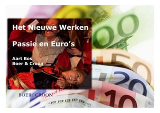 Het Nieuwe Werken

Passie en Euro’s

Aart Bos
Boer & Croon
 