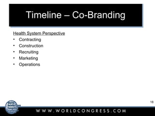 Timeline – Co-Branding Health System Perspective Contracting Construction Recruiting Marketing Operations 