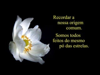 Recordar a  nossa origem  comum. Somos todos  feitos do mesmo  pó das estrelas. 