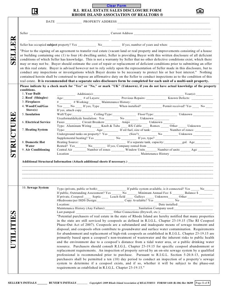 2009 12 10 ri real estate sales disclosure form sales disclosure form