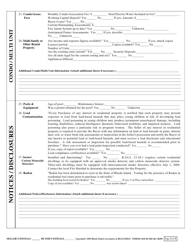 2009 12 10 ri real estate sales disclosure form sales disclosure form