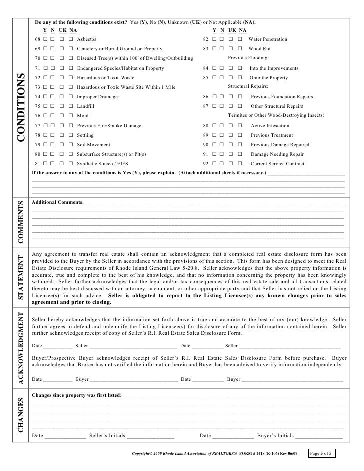 2009 12 10 ri real estate sales disclosure form sales disclosure form