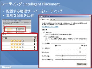 レーティング：Intelligent Placement
• 配置する物理サーバーをレーティング
• 無理な配置を回避




                               30
 