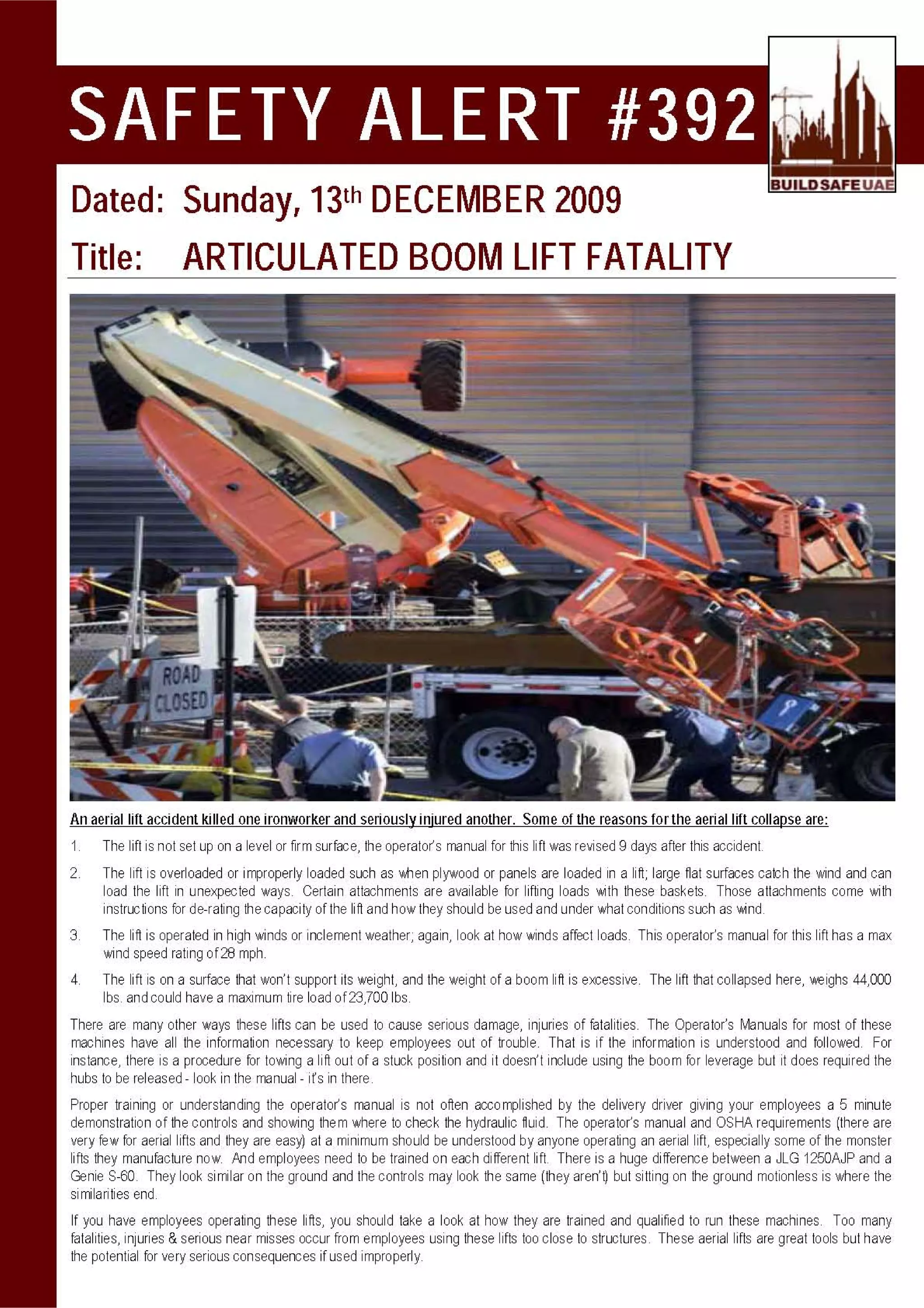 Bsu Safety Alert Articulated Boom Lift Fatality PDF