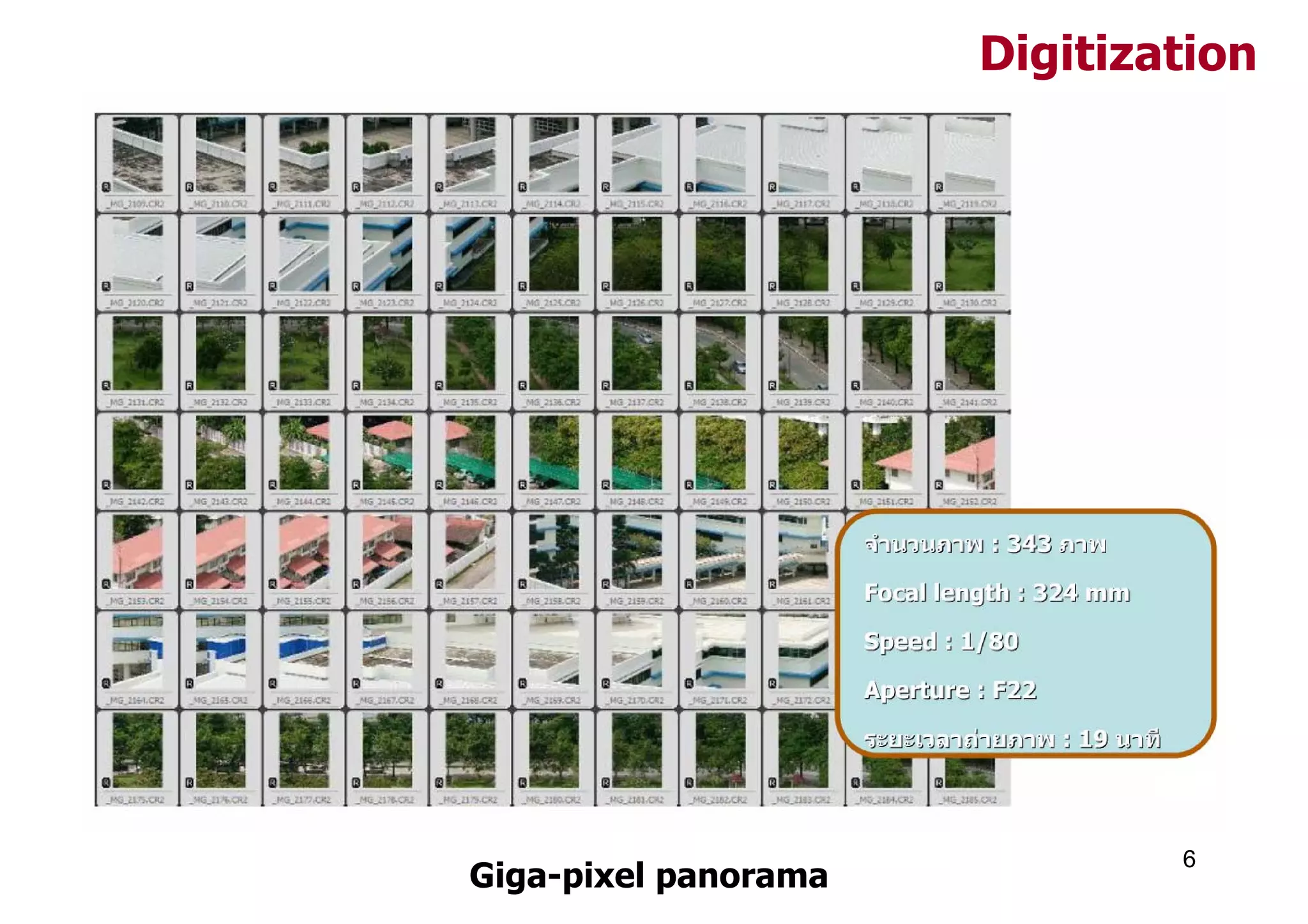 Digitization




                              6
Giga-pixel panorama
 