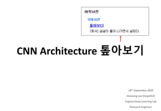 18th September 2020
Hoseong Lee (hoya012)
Cognex Deep Learning Lab
Research Engineer
CNN Architecture 톺아보기
 