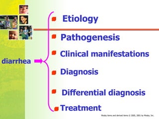 Etiology Pathogenesis Clinical manifestations Diagnosis Treatment Differential diagnosis diarrhea 