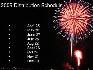 2009 Distribution Schedule April 25 May 30 June 27 July 25 Aug 22 Sept 26 Oct 24 Nov 21 Dec 19 