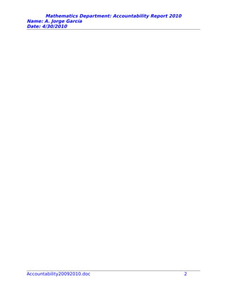 Mathematics Department: Accountability Report 2010
Name: A. Jorge García
Date: 4/30/2010
Accountability20092010.doc 2
 