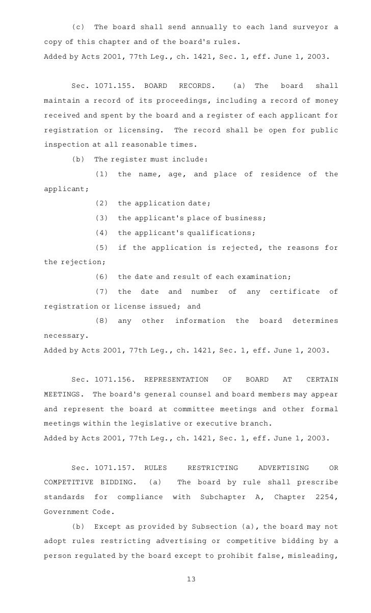 Texas Board Of Professional Surveying Act 2010 - 12 13