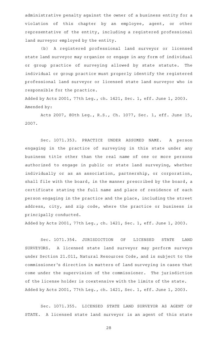 Texas Board Of Professional Surveying Act 2010 - 28 administrative
