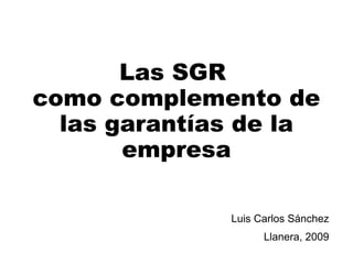 Las SGR  como complemento de las garantías de la empresa Luis Carlos Sánchez Llanera, 2009 