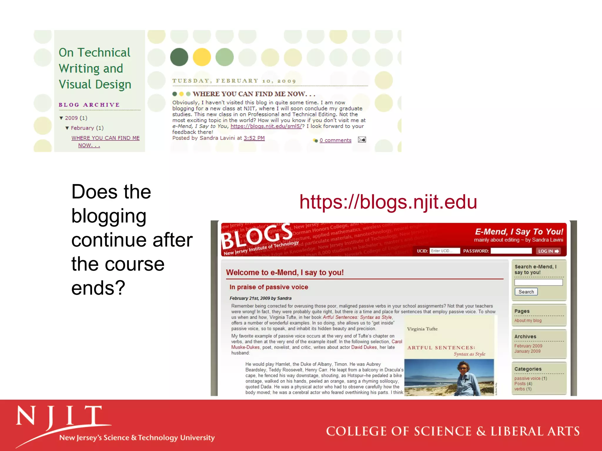https://blogs.njit.edu   Does the blogging continue after the course ends? 