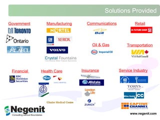www.negenit.com Solutions Provided  www.negenit.com Government Oil & Gas Insurance Transportation Manufacturing Retail Financial  Service Industry Communications Health Care 