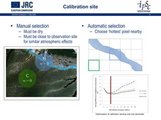 Calibration site Manual selection Must be dry Must be close to observation site for similar atmospheric effects Automatic selection Choose ‘hottest’ pixel nearby ISCRAM Conference 11 May 2009 Optimization of calibration window size and percentile. M w  > 0 C w  = 0 