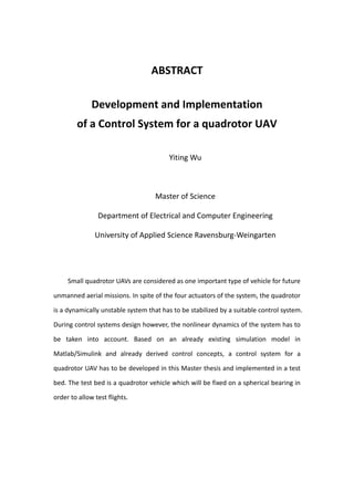 2009 development and implementation of a control system for a quadrotor ...