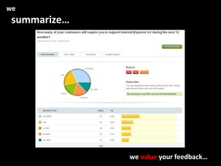 we
 summarize…




              we value your feedback…
 