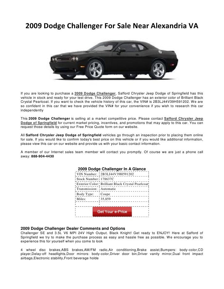 2009 Dodge Challenger For Sale Near Alexandria Va